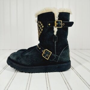 Ugg Adrianna Buckle Strap Natural Fur Suede Leather Boots i847